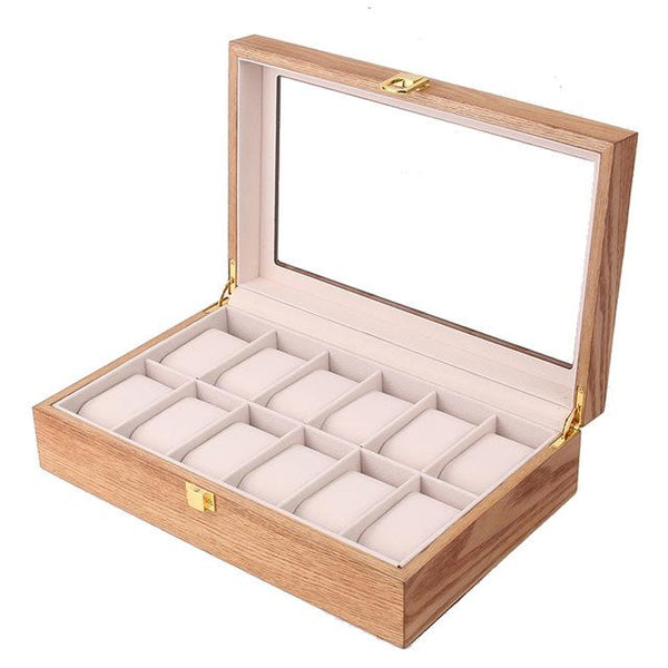 Brown Luxury 12 Grids Solid Wood Watch Storage Box - InnovatoDesign