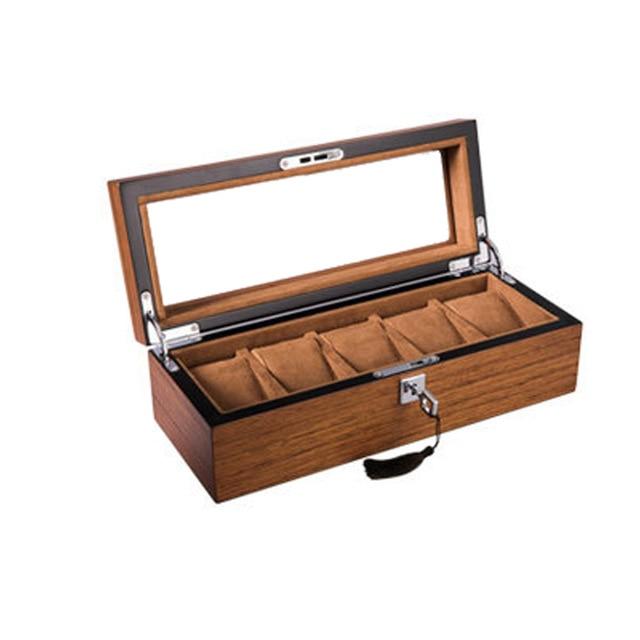 Brown and Black Handmade Wood Watch Storage Box with Key Locker-Watch Box-Innovato Design-5 grids-Innovato Design