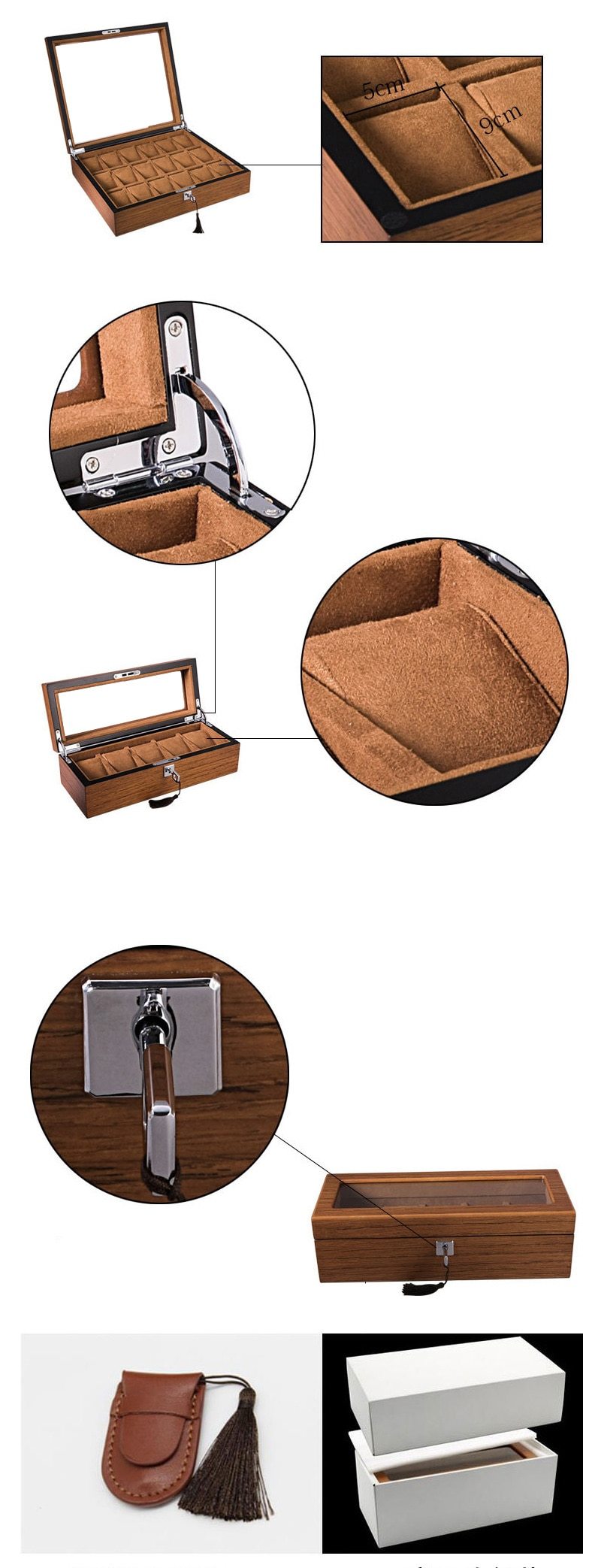 Brown and Black Handmade Wood Watch Storage Box with Key Locker-Watch Box-Innovato Design-5 grids-Innovato Design