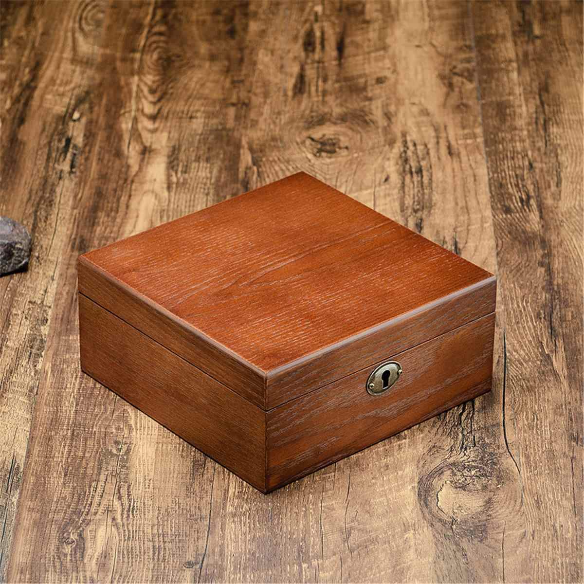 Brown Retro Wooden Watch and Jewelry Storage Box with Key-Watch Box-Innovato Design-Rectangle-Innovato Design