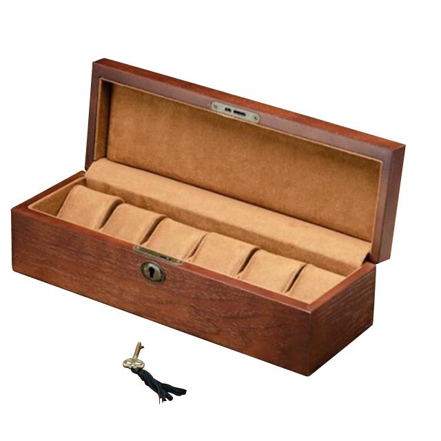 Brown Retro Wooden Watch and Jewelry Storage Box with Key-Watch Box-Innovato Design-Rectangle-Innovato Design