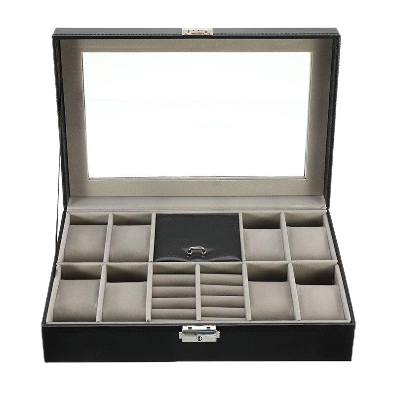 Black Leather Watch and Jewelry Multi Functional Storage Box-Watch Box-Innovato Design-Innovato Design