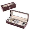 Burgundy Striped Leather Watch and Jewelry Display Storage Box - InnovatoDesign
