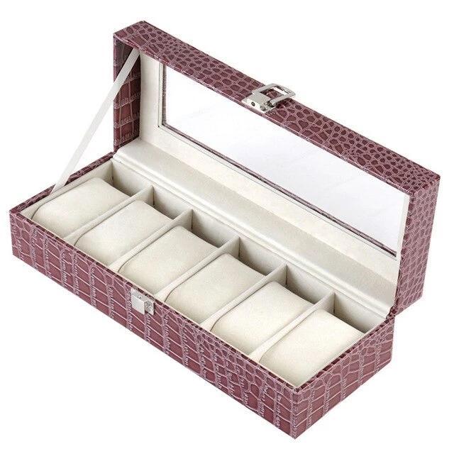 Burgundy Striped Leather Watch and Jewelry Display Storage Box-Watch Box-Innovato Design-Blue-Innovato Design