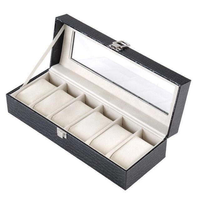 Burgundy Striped Leather Watch and Jewelry Display Storage Box-Watch Box-Innovato Design-Brown-Innovato Design