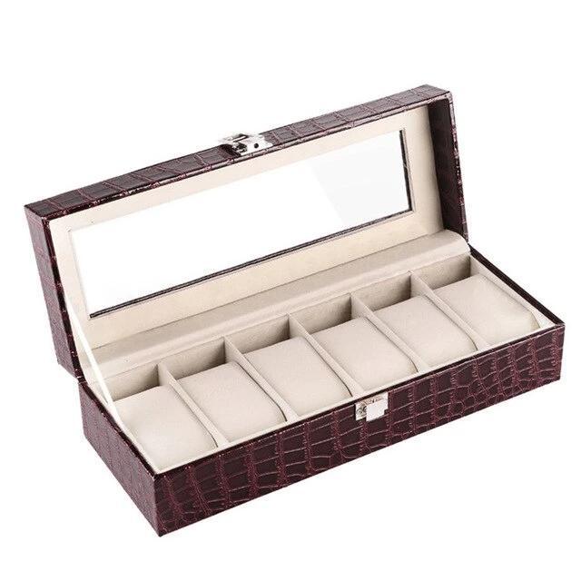 Burgundy Striped Leather Watch and Jewelry Display Storage Box-Watch Box-Innovato Design-Gold-Innovato Design