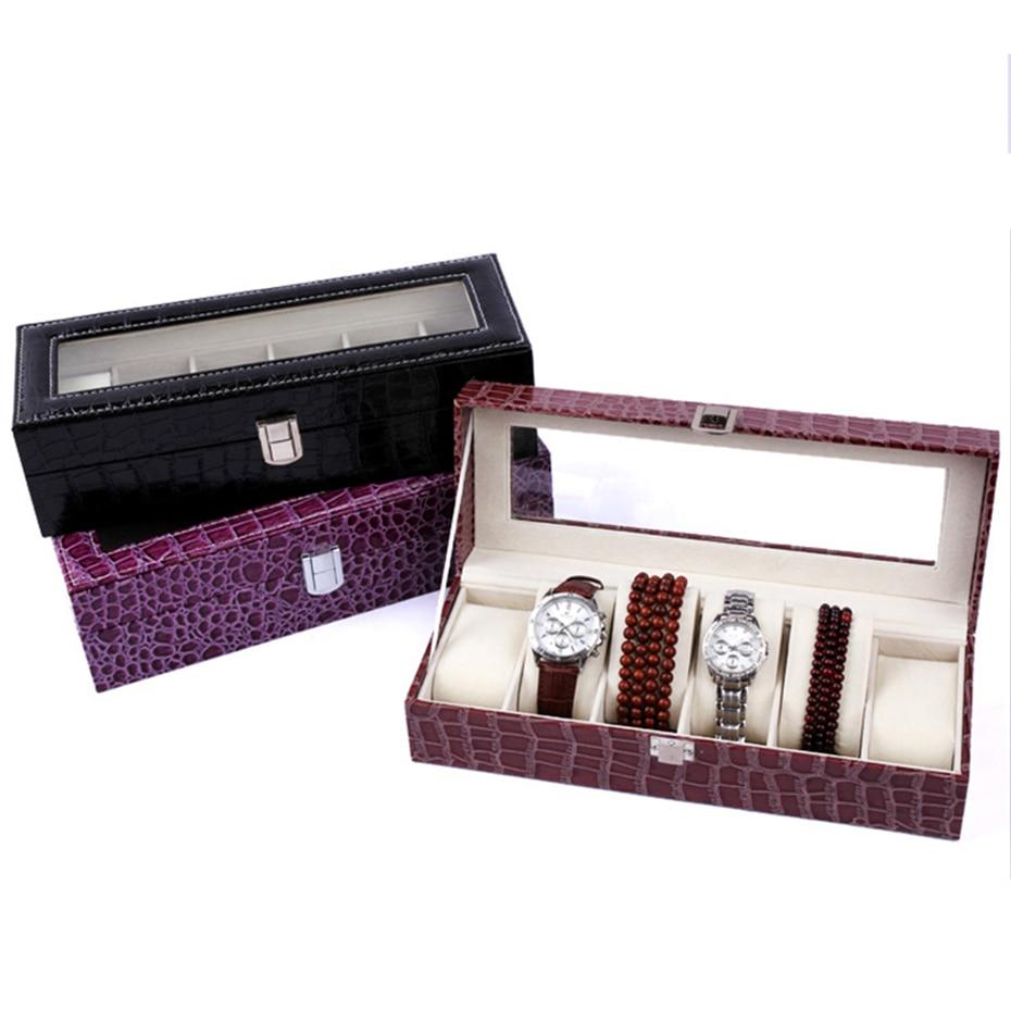 Burgundy Striped Leather Watch and Jewelry Display Storage Box-Watch Box-Innovato Design-Brown-Innovato Design
