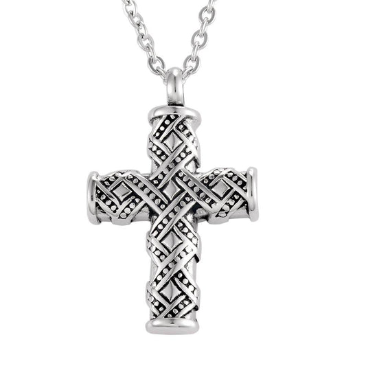 Black and Silver Patterned Cross Memorial Pendant Necklace-Necklaces-Innovato Design-Innovato Design