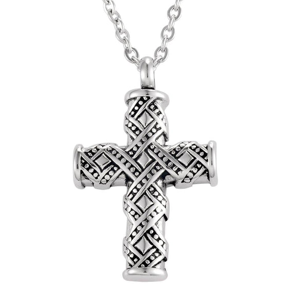 Black and Silver Patterned Cross Memorial Pendant Necklace - InnovatoDesign