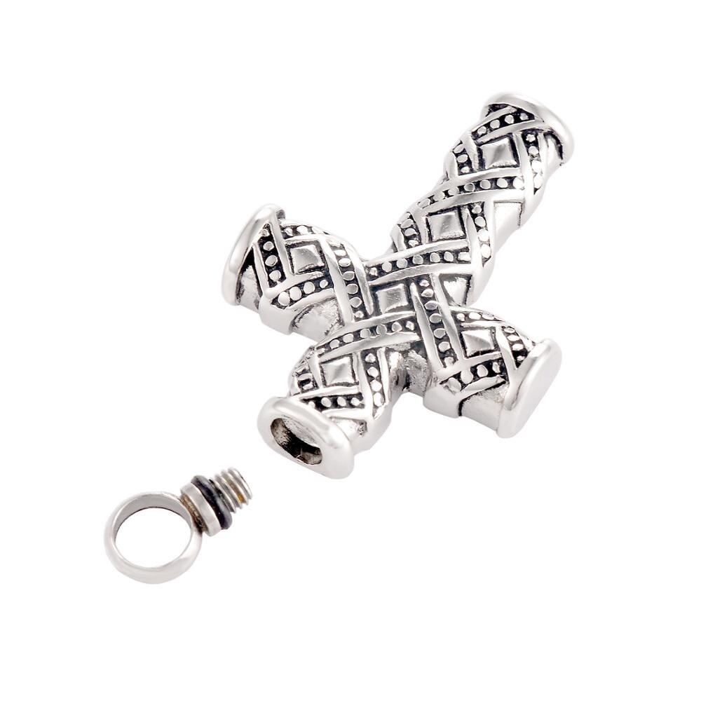 Black and Silver Patterned Cross Memorial Pendant Necklace-Necklaces-Innovato Design-Innovato Design