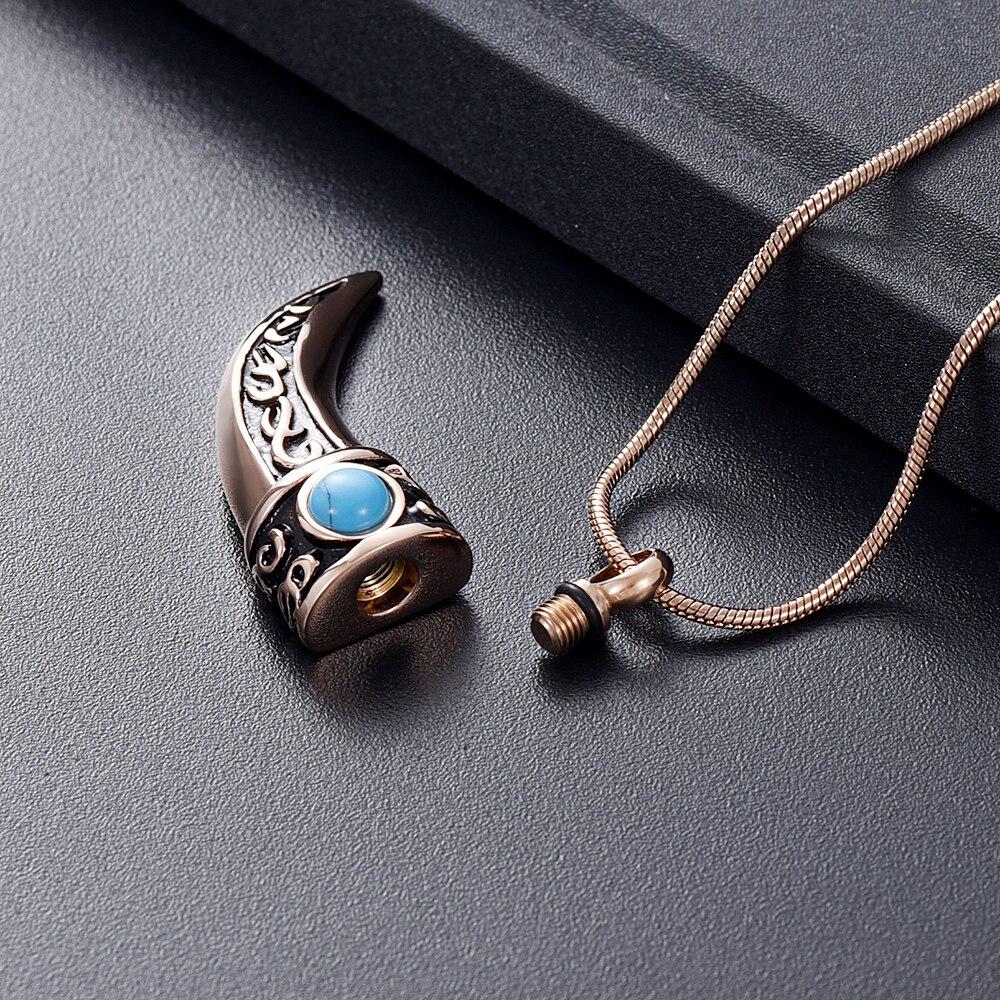 Stainless Steel Italian Horn with Blue Stone Pendant-Necklaces-Innovato Design-Black-Innovato Design