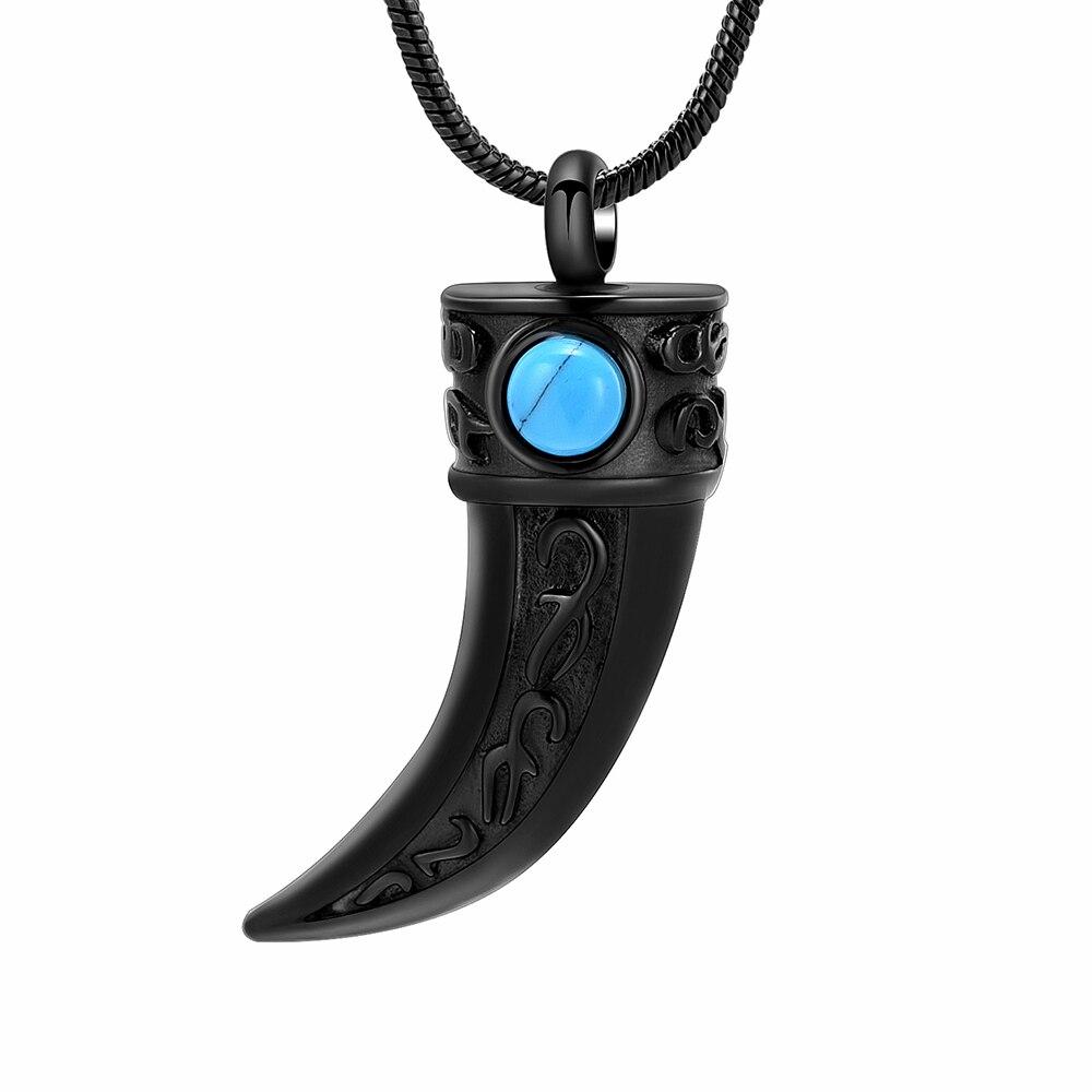 Stainless Steel Italian Horn with Blue Stone Pendant-Necklaces-Innovato Design-Black-Innovato Design