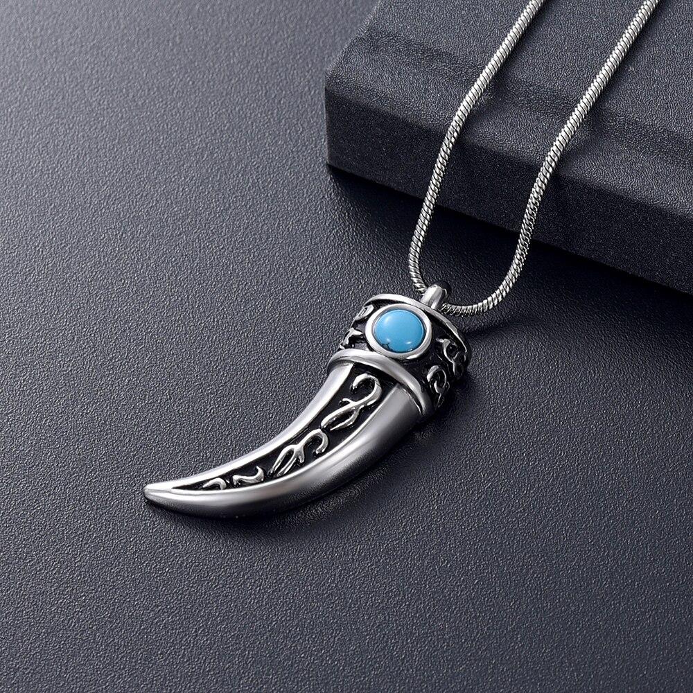 Stainless Steel Italian Horn with Blue Stone Pendant-Necklaces-Innovato Design-Black-Innovato Design