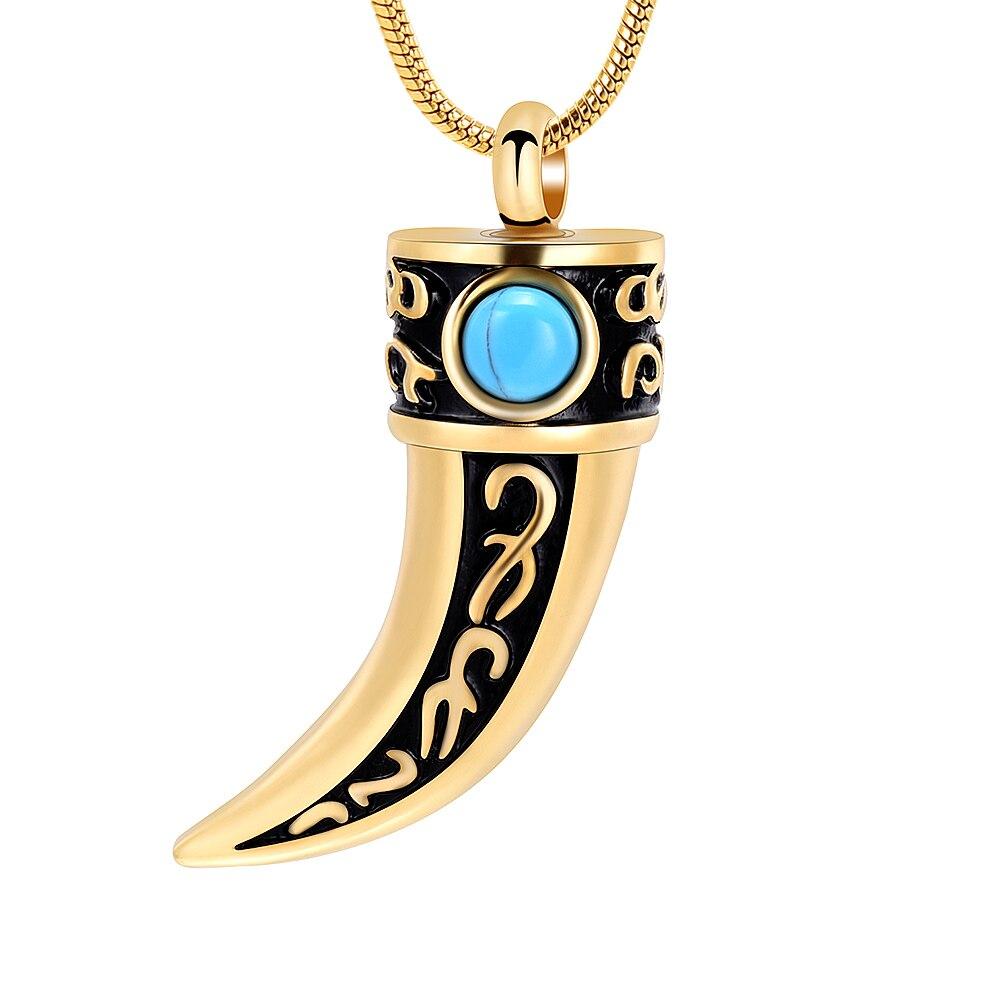 Stainless Steel Italian Horn with Blue Stone Pendant-Necklaces-Innovato Design-Gold-Innovato Design