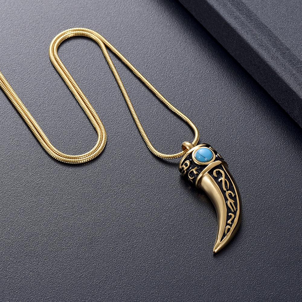 Stainless Steel Italian Horn with Blue Stone Pendant-Necklaces-Innovato Design-Black-Innovato Design
