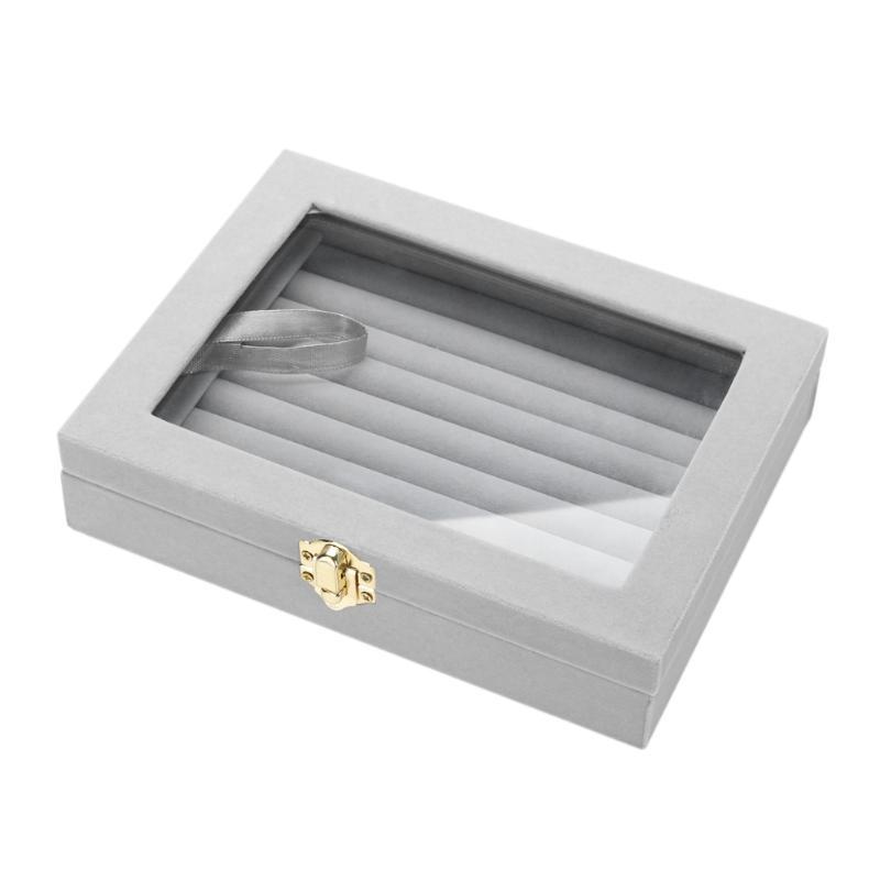 Gray Velvet Jewelry Storage Box with Glass Display-Watch Box-Innovato Design-Box-Innovato Design