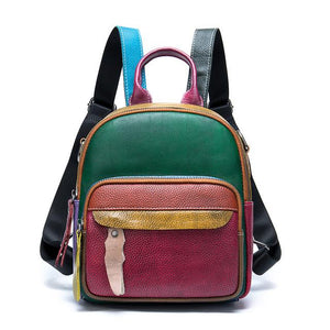Genuine Leather School Bag with Brown Plaid Design-Leather Backpacks-Innovato Design-Innovato Design