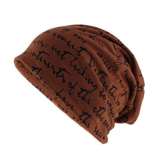 Scribbled Letters Style Cotton Beanie or Skullie-Hats-Innovato Design-Brown-Innovato Design