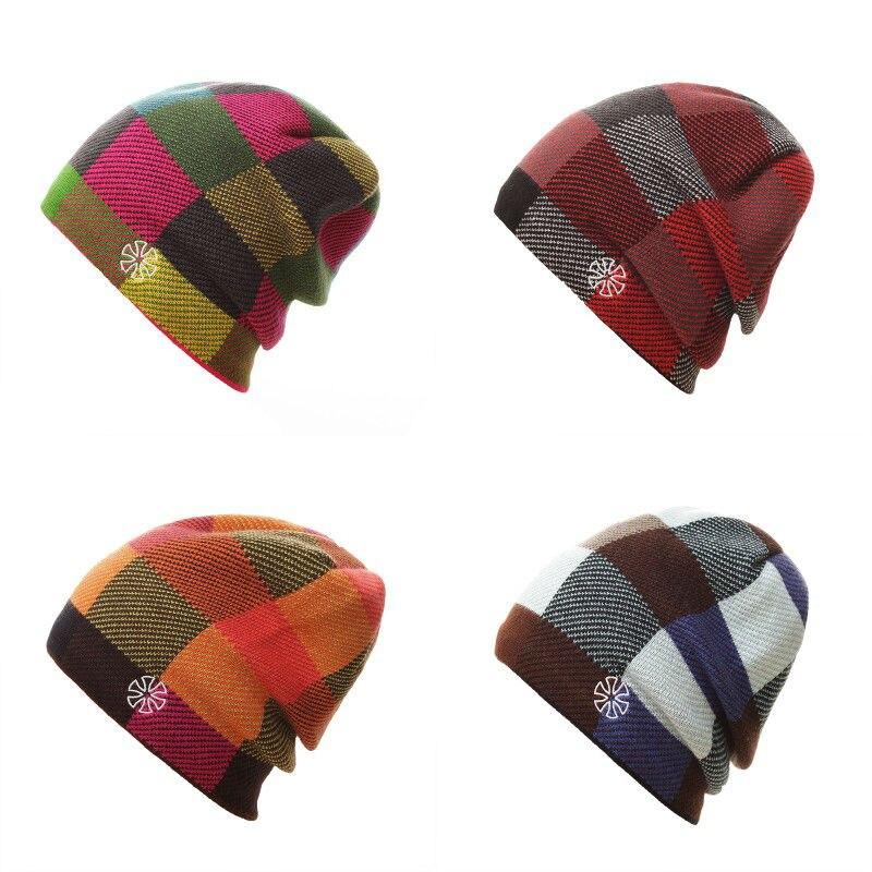 Multicolored Checkered Embroidered Knit Winter Hat, Beanie or Bonnet-Hats-Innovato Design-Orange-Innovato Design