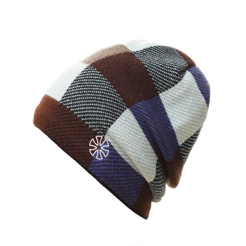 Multicolored Checkered Embroidered Knit Winter Hat, Beanie or Bonnet-Hats-Innovato Design-Orange-Innovato Design