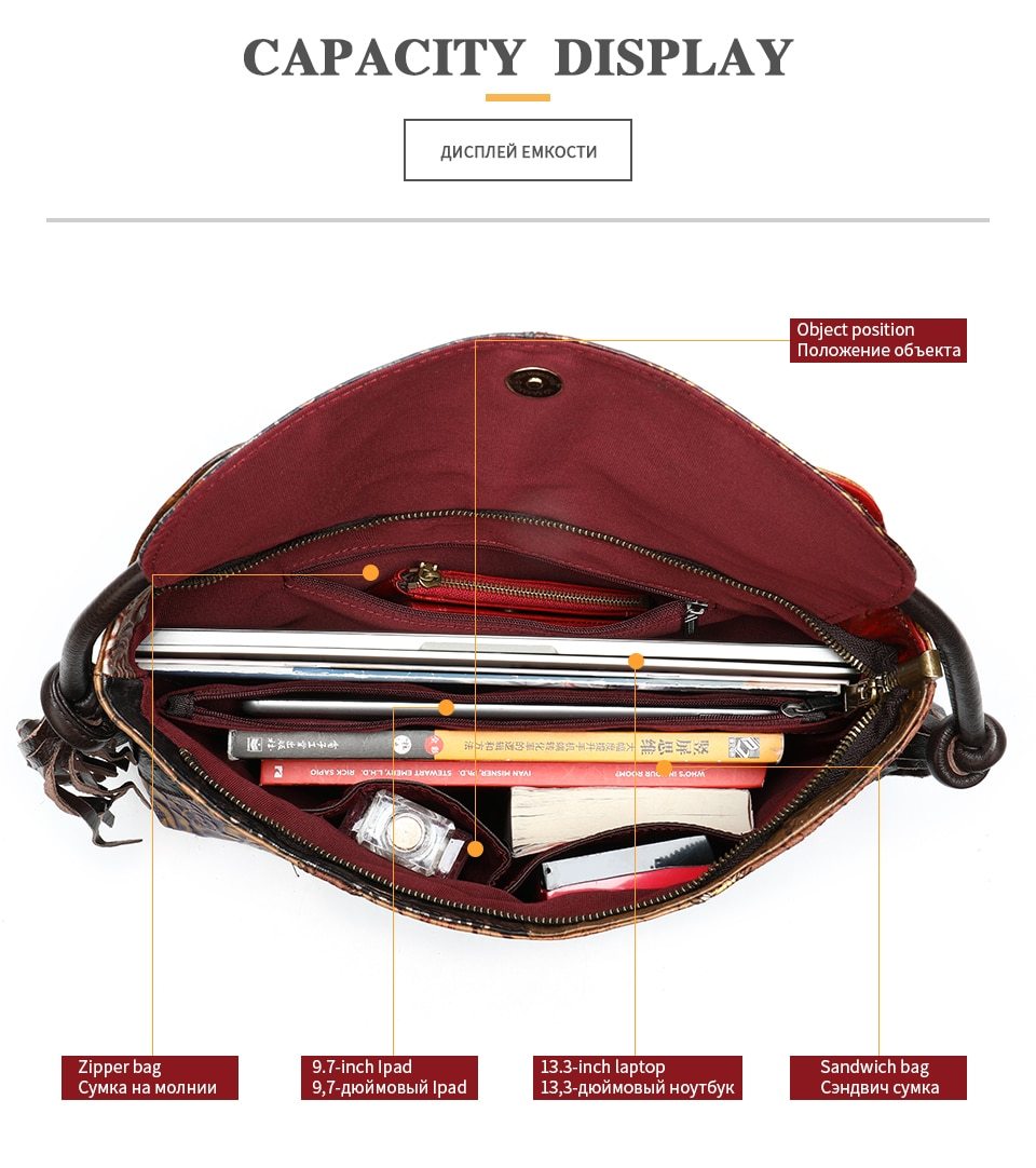 Lady’s Sling Bag or Backpack with Floral Embossed Designs on Leather Patchwork Pattern-Leather Backpacks-Innovato Design-Innovato Design