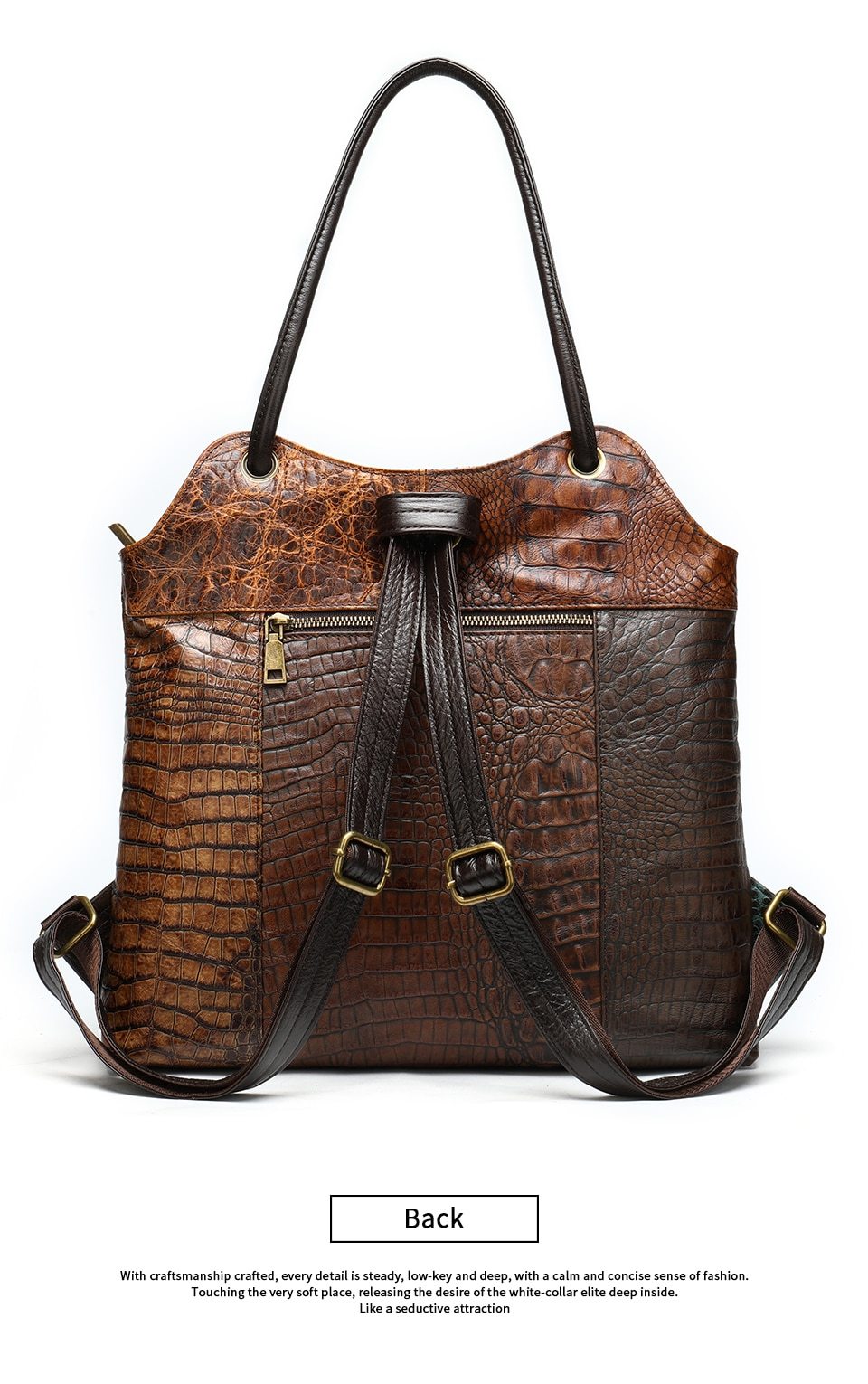 Lady’s Sling Bag or Backpack with Floral Embossed Designs on Leather Patchwork Pattern-Leather Backpacks-Innovato Design-Innovato Design