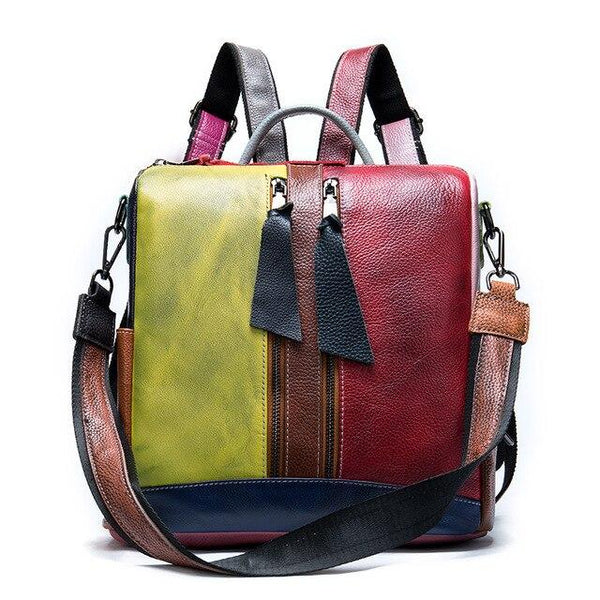 Multi-Color Yellow, Red, Brown and Pink Leather Sling Bag or Backpack for Girls