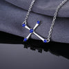 0.25ct Horizontal Blue Sapphire Sideways Cross Necklace 925 Sterling Silver - InnovatoDesign