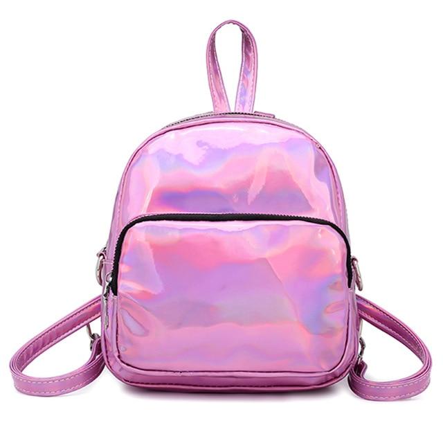 Holographic Leather Mini Transparent Travel Bags for Girls-clear backpack-Innovato Design-Pink-Innovato Design