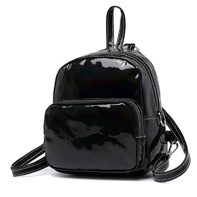 Holographic Leather Mini Transparent Travel Bags for Girls-clear backpack-Innovato Design-Black-Innovato Design