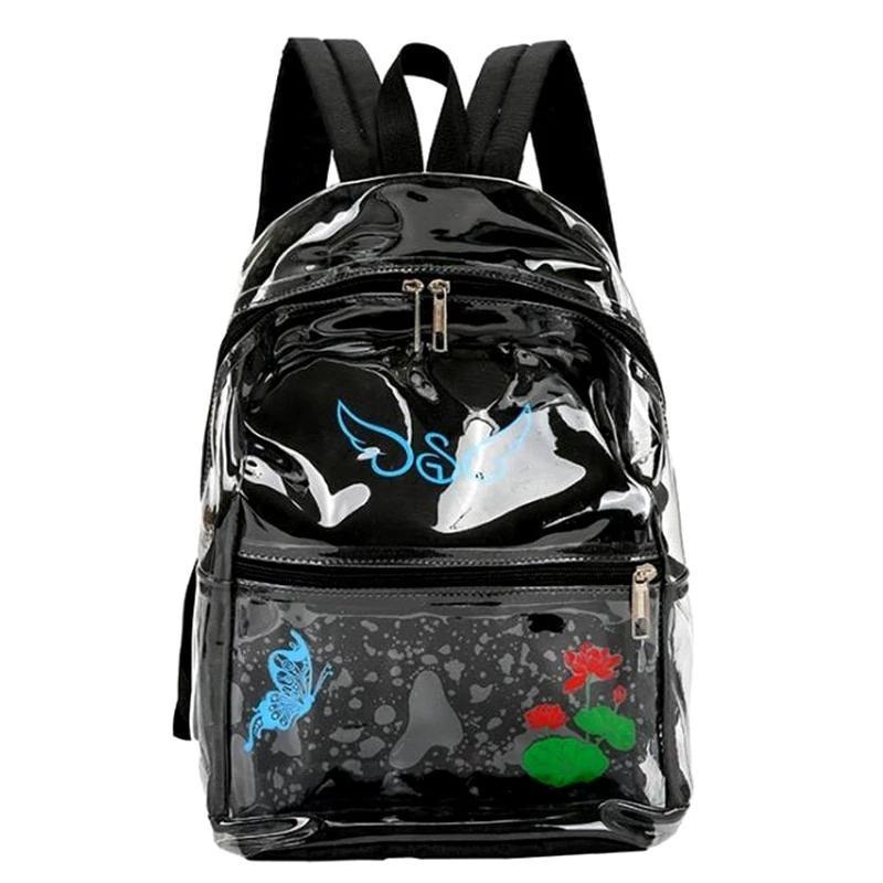 Women’s Transparent Waterproof Travel Backpack-clear backpack-Innovato Design-Black-38x28x12cm-Innovato Design