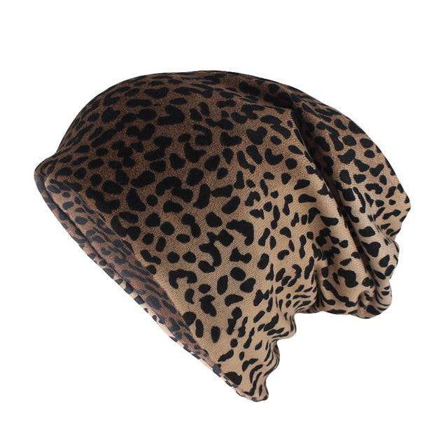 Leopard Print Polyester Beanie, Scarf or Skullie-Hats-Innovato Design-Black-Innovato Design