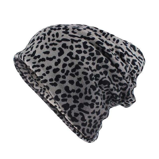 Leopard Print Polyester Beanie, Scarf or Skullie-Hats-Innovato Design-Gray-Innovato Design