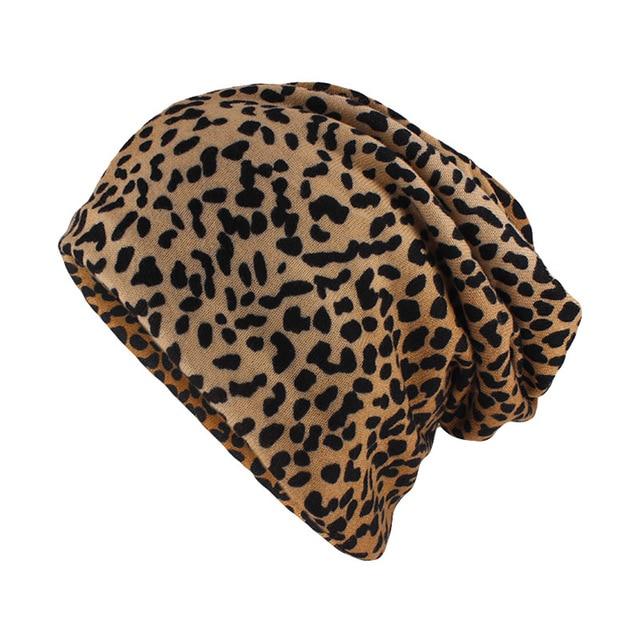 Leopard Print Polyester Beanie, Scarf or Skullie-Hats-Innovato Design-Black-Innovato Design