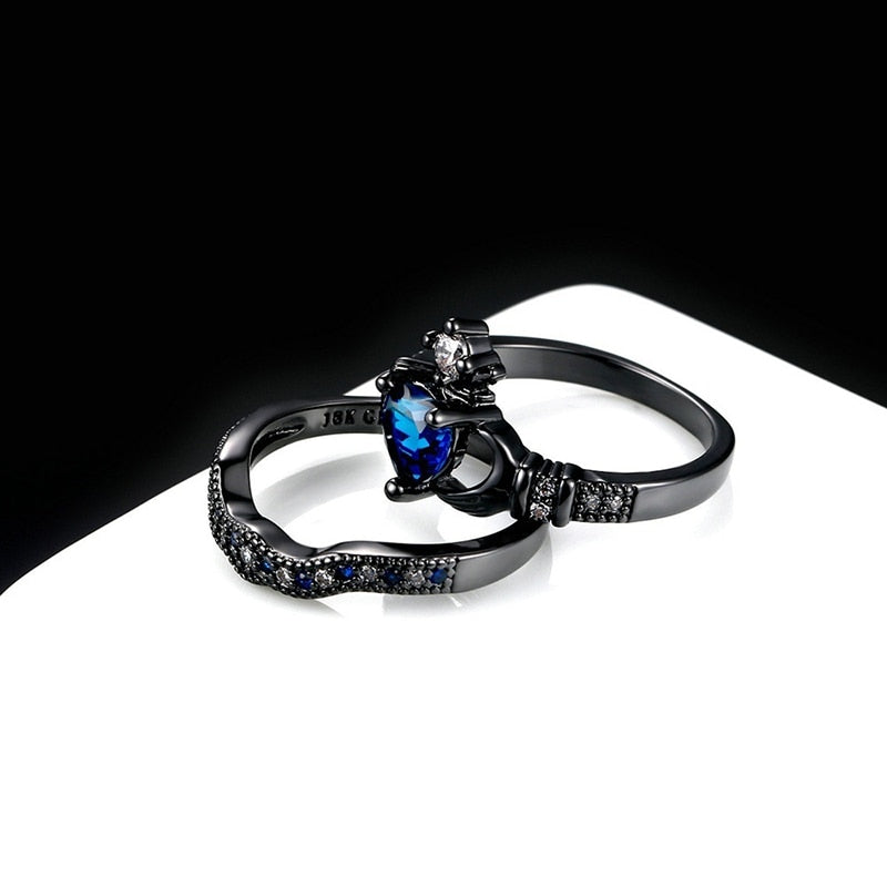 Black Celtic Dragon and Blue Cubic Zirconia Claddagh Stainless Steel Wedding Bands-Couple Rings-Innovato Design-6-5-Innovato Design