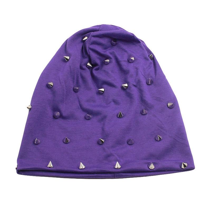 Hip-hop Solid Color Beanie, Skullie or Bonnet with Silvery Rivets-Hats-Innovato Design-Navy Blue-Innovato Design