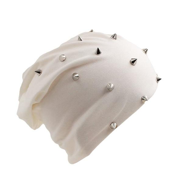 Hip-hop Solid Color Beanie, Skullie or Bonnet with Silvery Rivets-Hats-Innovato Design-White-Innovato Design
