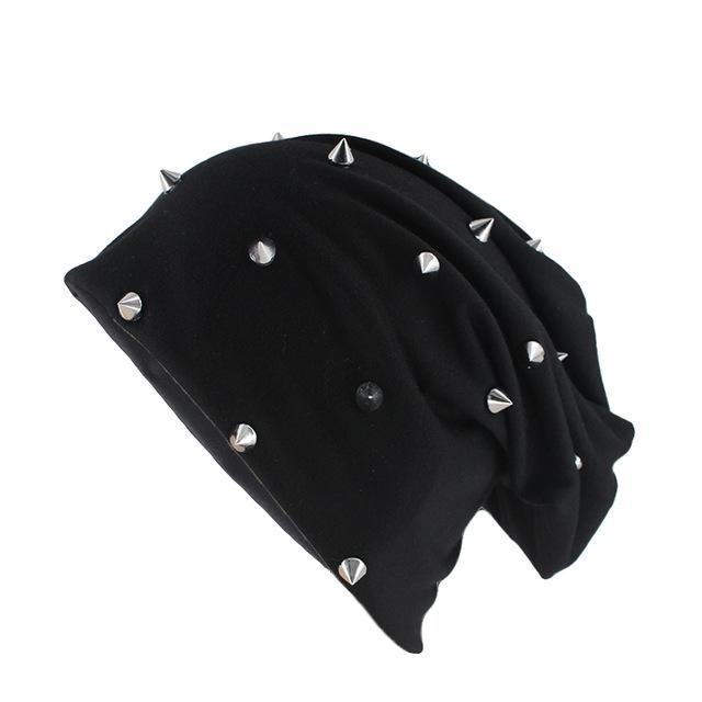 Hip-hop Solid Color Beanie, Skullie or Bonnet with Silvery Rivets-Hats-Innovato Design-Black-Innovato Design
