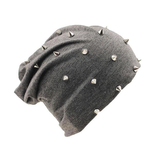 Hip-hop Solid Color Beanie, Skullie or Bonnet with Silvery Rivets-Hats-Innovato Design-Dark Grey-Innovato Design