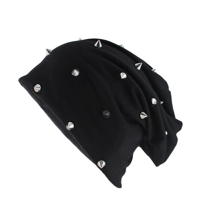 Hip-hop Solid Color Beanie, Skullie or Bonnet with Silvery Rivets-Hats-Innovato Design-Navy Blue-Innovato Design