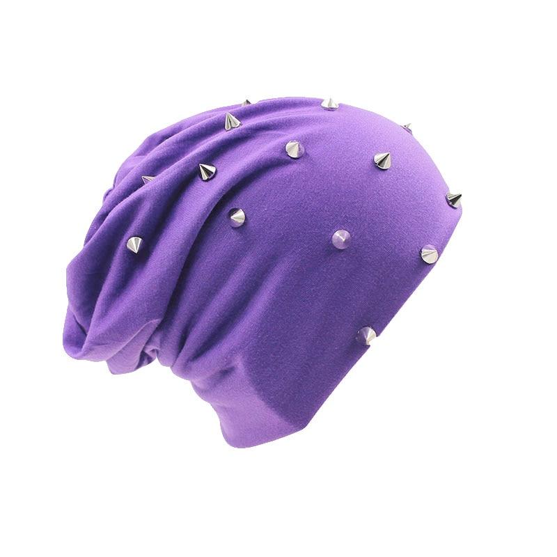 Hip-hop Solid Color Beanie, Skullie or Bonnet with Silvery Rivets-Hats-Innovato Design-Navy Blue-Innovato Design