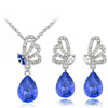 Austrian Crystal Butterfly and Dewdrop Necklace & Earrings Jewelry Set-Jewelry Sets-Innovato Design-Ocean Blue-Innovato Design