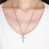 Sterling Silver Rose-themed Cross Pendant with Black Cubic Zirconia Gems Necklace - InnovatoDesign