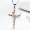 Sterling Silver Rose-themed Cross Pendant with Black Cubic Zirconia Gems Necklace - InnovatoDesign
