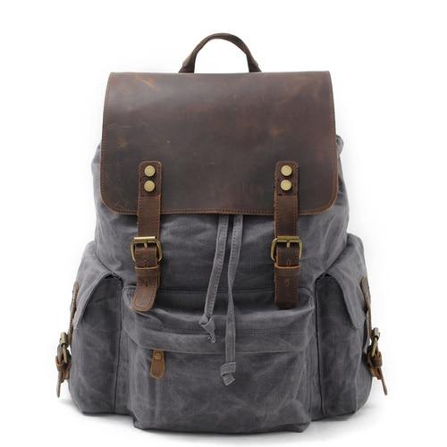 Large Capacity Waxed Canvas Leather Waterproof Daypack 76 Liter Backpack-Canvas and Leather Backpack-Innovato Design-Gray-Innovato Design
