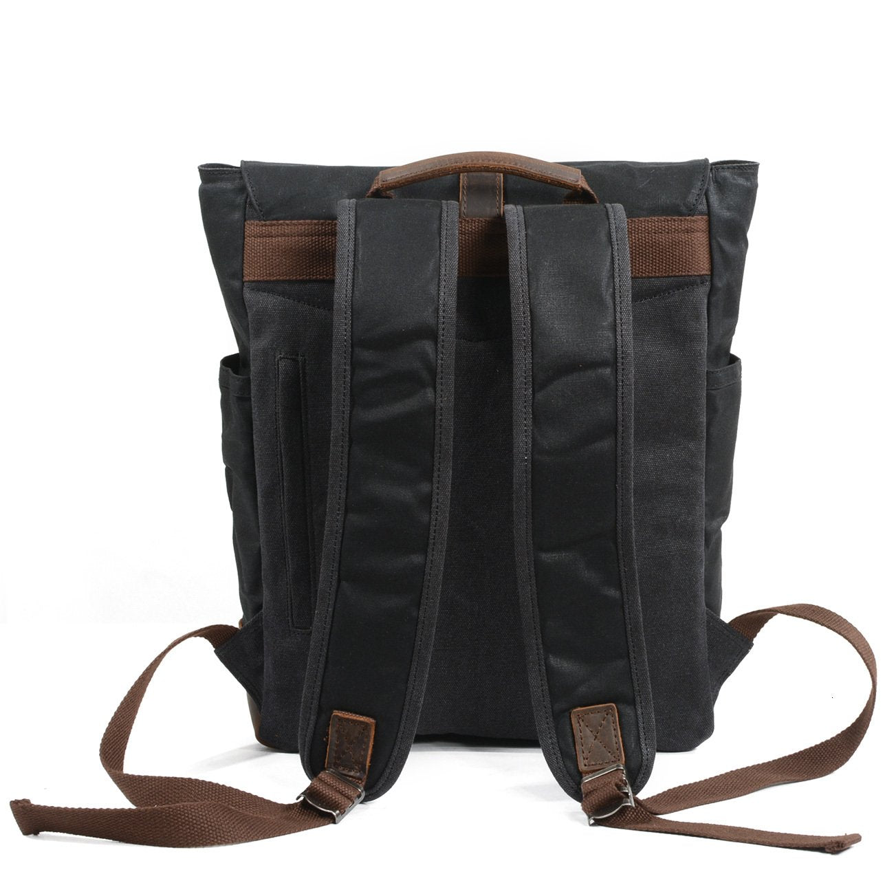 Waxed Canvas Leather School 76 Litre Backpack-Canvas and Leather Backpack-Innovato Design-Black-Innovato Design