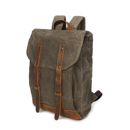 Waxed Vintage Canvas Leather 20 to 35 Litre Backpack-Canvas and Leather Backpack-Innovato Design-Black-17 Inches-Innovato Design