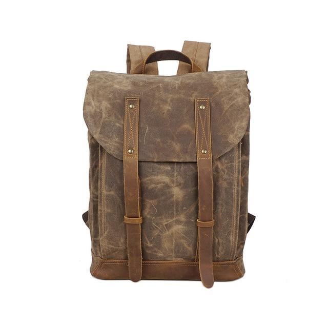 Waxed Vintage Canvas Leather 20 to 35 Litre Backpack-Canvas and Leather Backpack-Innovato Design-Beige-17 Inches-Innovato Design