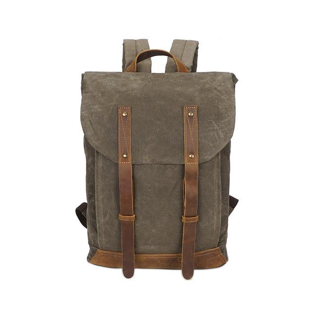 Waxed Vintage Canvas Leather 20 to 35 Litre Backpack-Canvas and Leather Backpack-Innovato Design-Black-17 Inches-Innovato Design