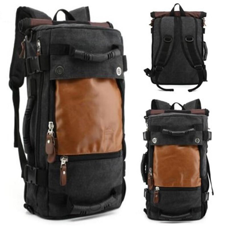 Two Tone Casual Canvas Leather 20 to 35L Backpack-Canvas and Leather Backpack-Innovato Design-Black-Innovato Design